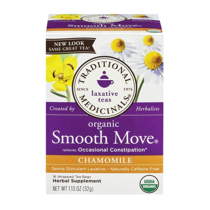 Pack of 2 Organic Smooth Move Tea Chamomile by Traditional Medicinals Senna Chamomile 16 bags