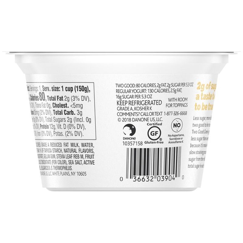 Good Brand Two Good Lowfat Lower Sugar Vanilla Greek Yogurt (5.3 oz) from Mariano's Instacart