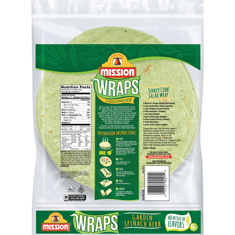 Mission Wraps Garden Spinach Herb Tortillas 6 Ct Delivery Or Pickup