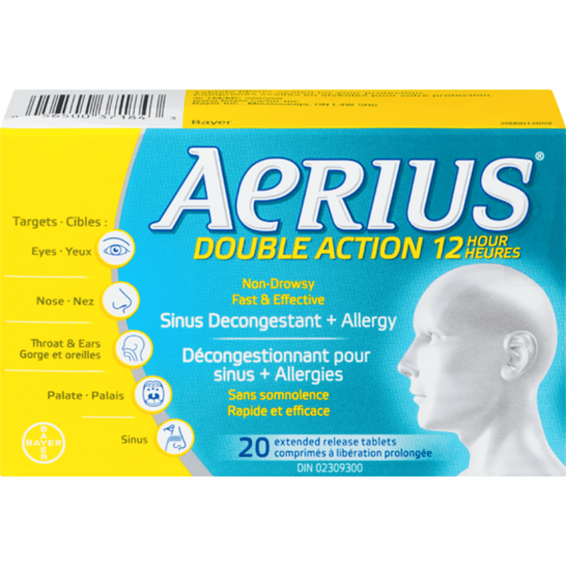 Aerius Dual Action 12 Hour Antihistamine & Decongestant Tablet (20 ct