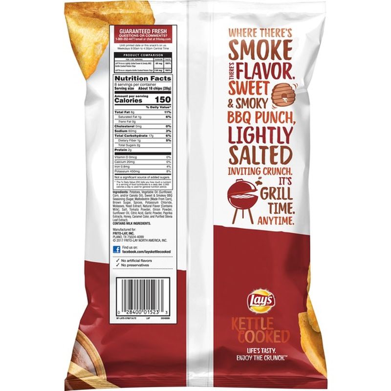 Lay'S Kettle Cooked Lightly Salted Sweet & Smoky Bbq Potato Chips (8 oz