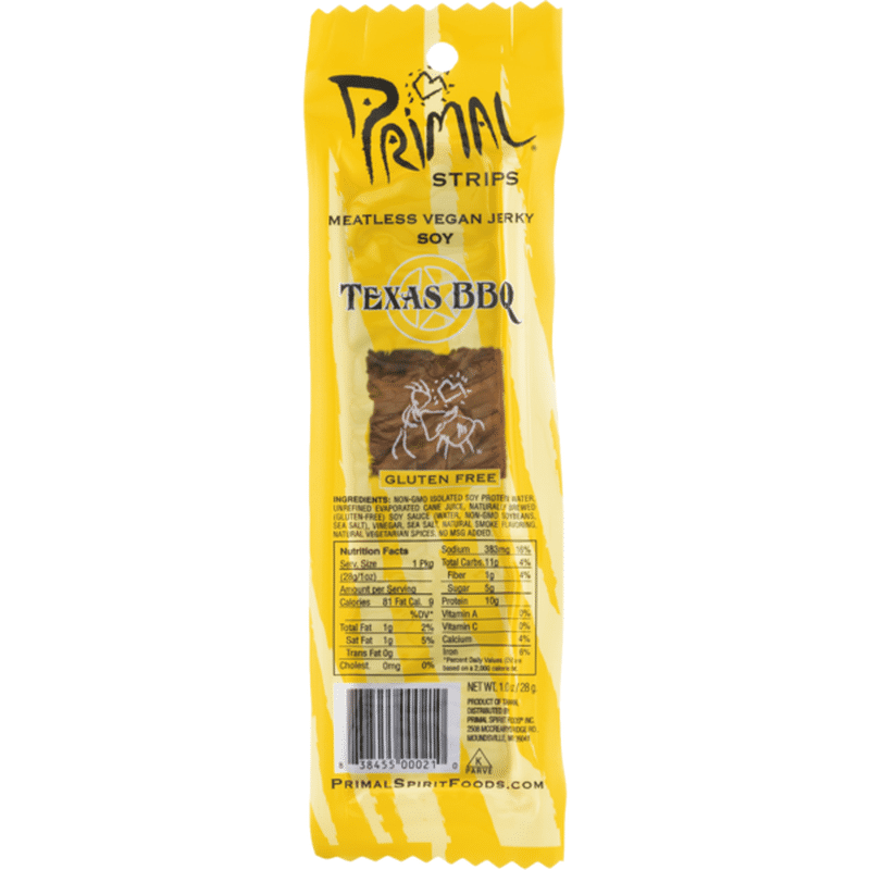 Primal Spirit Foods Strips Meatless Vegan Jerky Soy Texas BBQ