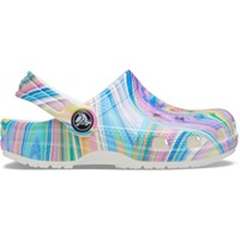 white multi color crocs