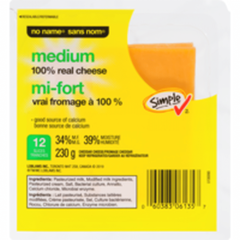 No Name Natural Medium Cheddar Slices (230 g) Instacart