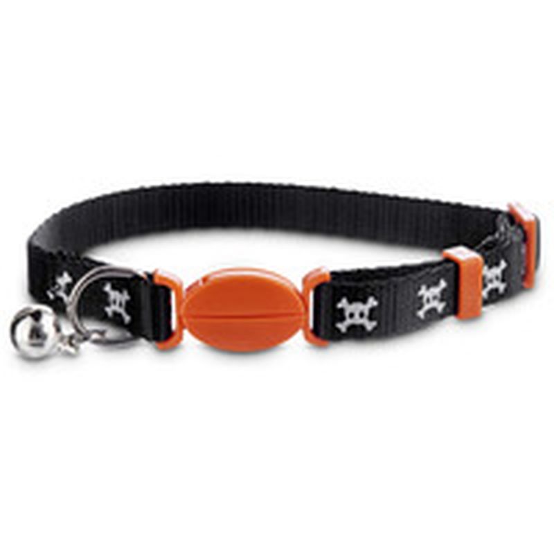 Halloween Black Reflective Skull Cat Collar