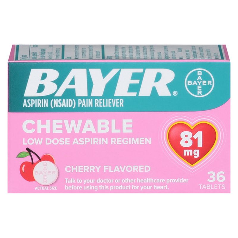 Bayer Aspirin, Low Dose, 81 mg, Chewable Tablets, Cherry Flavored Wegmans