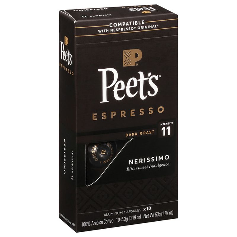Peet's Coffee Espresso, Nerissimo, Dark Roast, Aluminum Capsules Wegmans