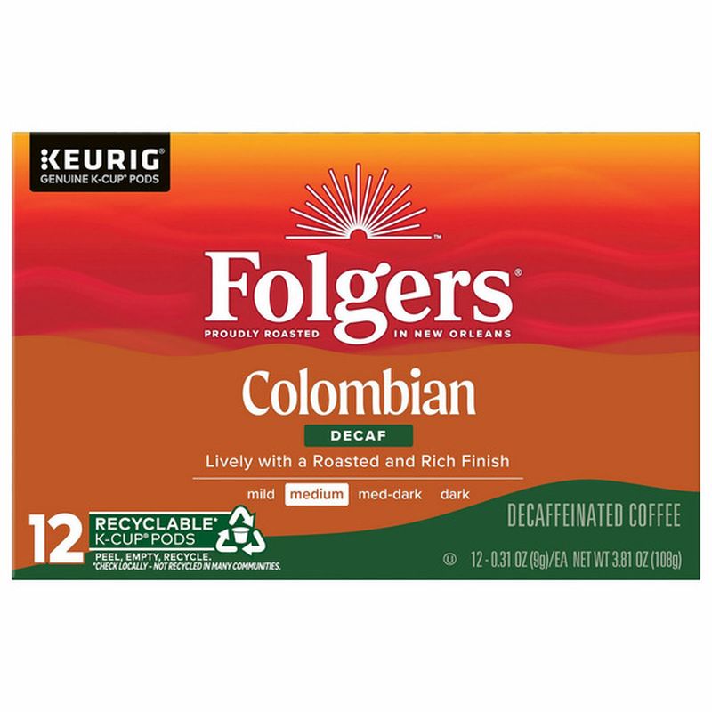 Folgers Coffee, Colombian, Medium, Decaf Wegmans