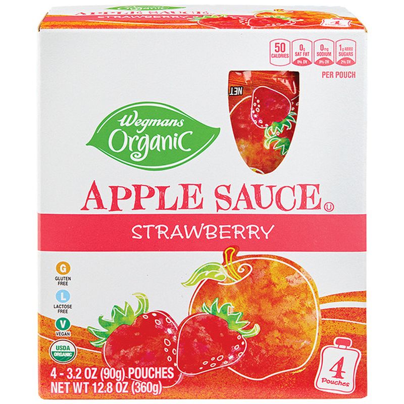 Wegmans Organic Strawberry Applesauce Pouches, 4 COUNT Wegmans