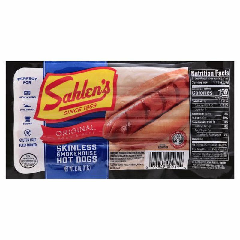 Sahlen's Hot Dogs, Original Pork & Beef, Skinless, Smokehouse Wegmans