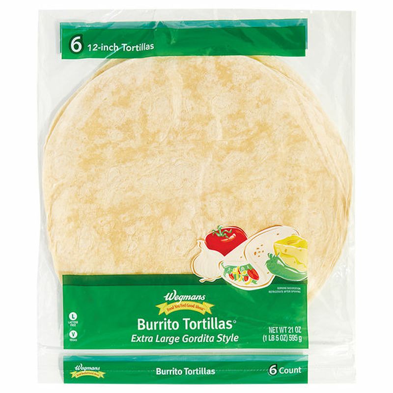 Wegmans Extra Large Gordita Style Burrito Tortillas, 12 Inch, 6 Count