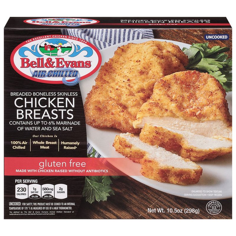 Bell & Evans Chicken Breasts, Boneless, Skinless, Breaded, Uncooked