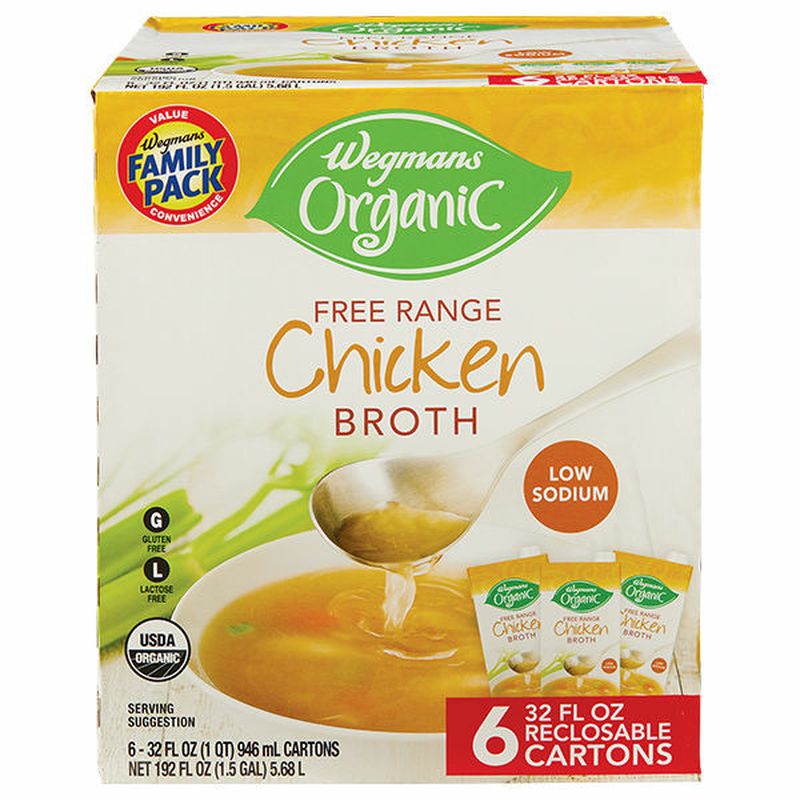Wegmans Organic Free Range Chicken Broth, 6 PACK, FAMILY PACK Wegmans