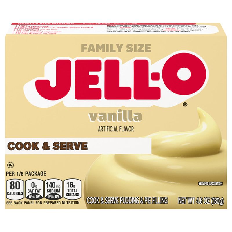 JellO Pudding & Pie Filling, Vanilla, Cook & Serve, Family Size Wegmans