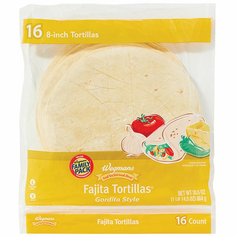 Wegmans 8 Inch Gordita Style Fajita Tortillas, 16 Pack, FAMILY PACK
