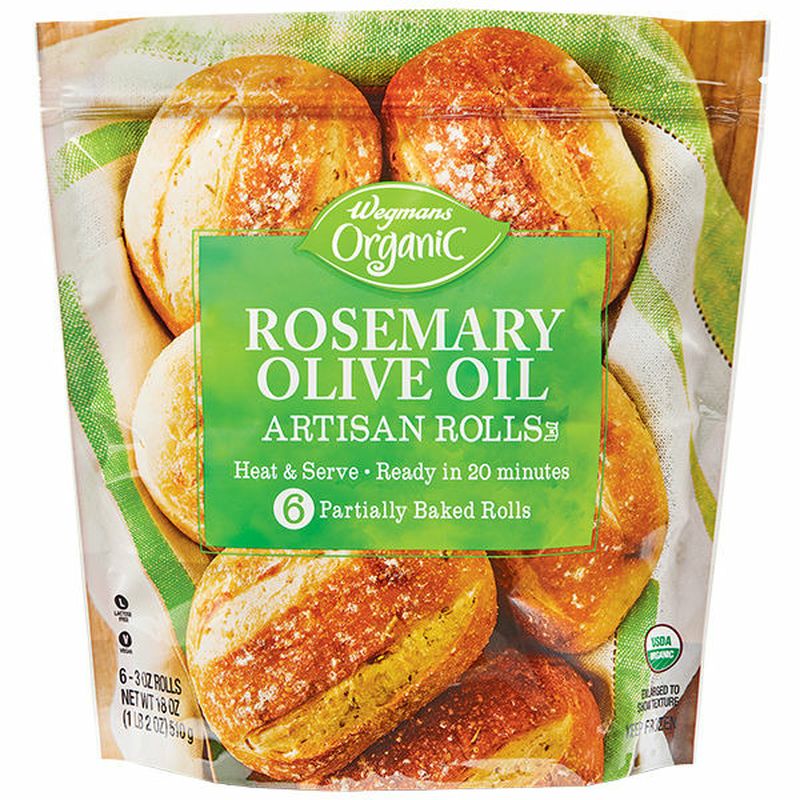 Wegmans Organic Frozen Rosemary Olive Oil Artisan Rolls, 6 Pack Wegmans