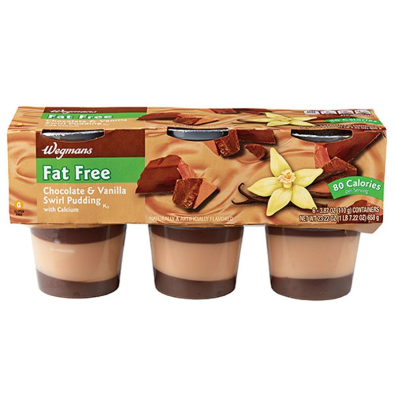 Wegmans Fat Free Chocolate And Vanilla Swirl Pudding With Calcium, 6 PACK Wegmans