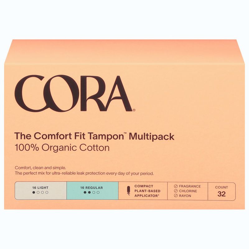 Cora Tampons, The Comfort Fit, Compact PlantBased Applicator, Light