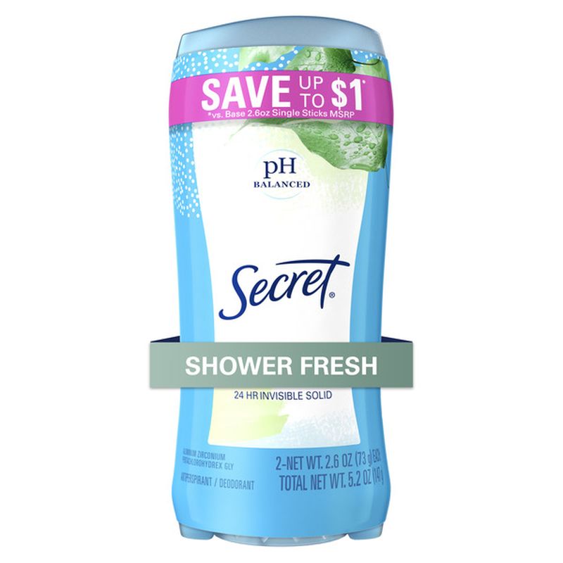Secret Invisible Solid Antiperspirant and Deodorant, Shower Fresh, Twin ...