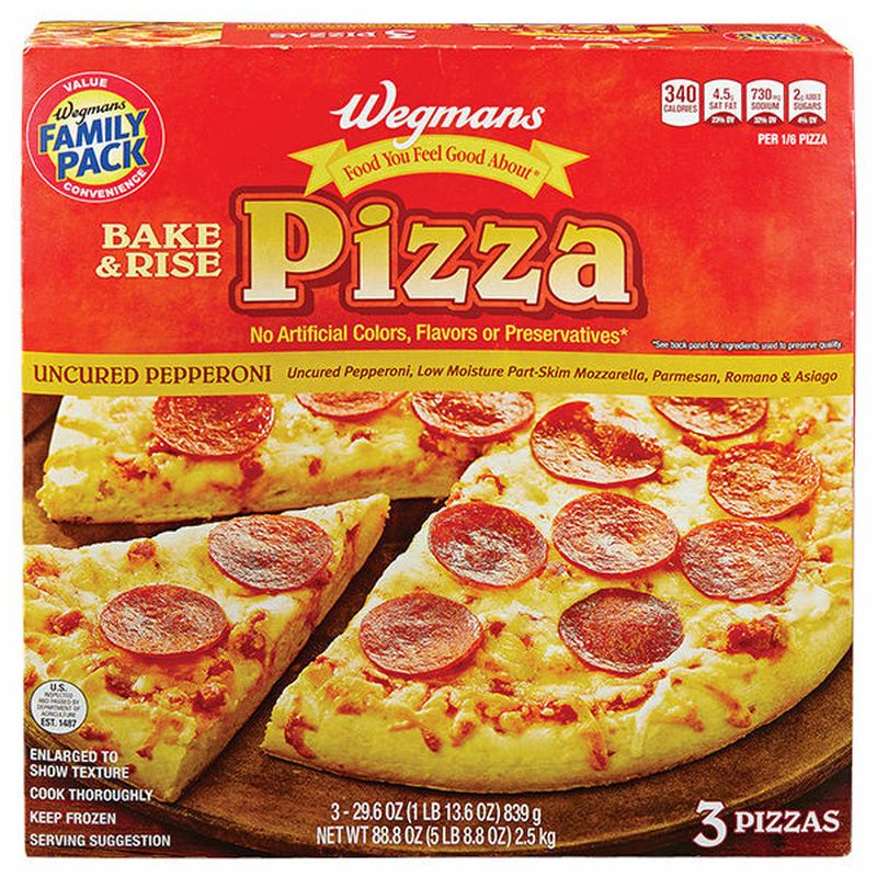 Wegmans Bake & Rise Uncured Pepperoni Frozen Pizza, 3 Pack, FAMILY PACK