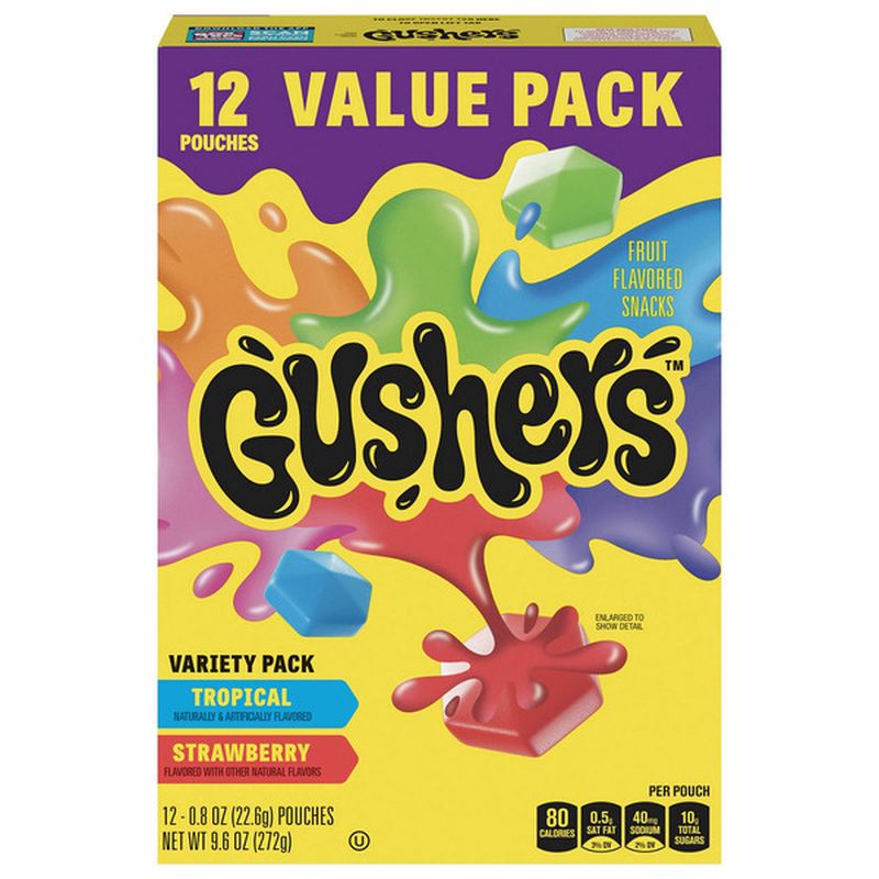 Gushers Fruit Flavored Snacks, Tropical/Strawberry, Variety Pack, Value