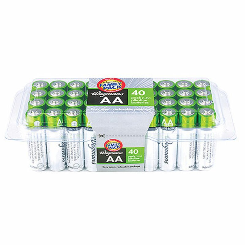 Wegmans Batteries, 40 ct, Size AA, Alkaline, FAMILY PACK Wegmans