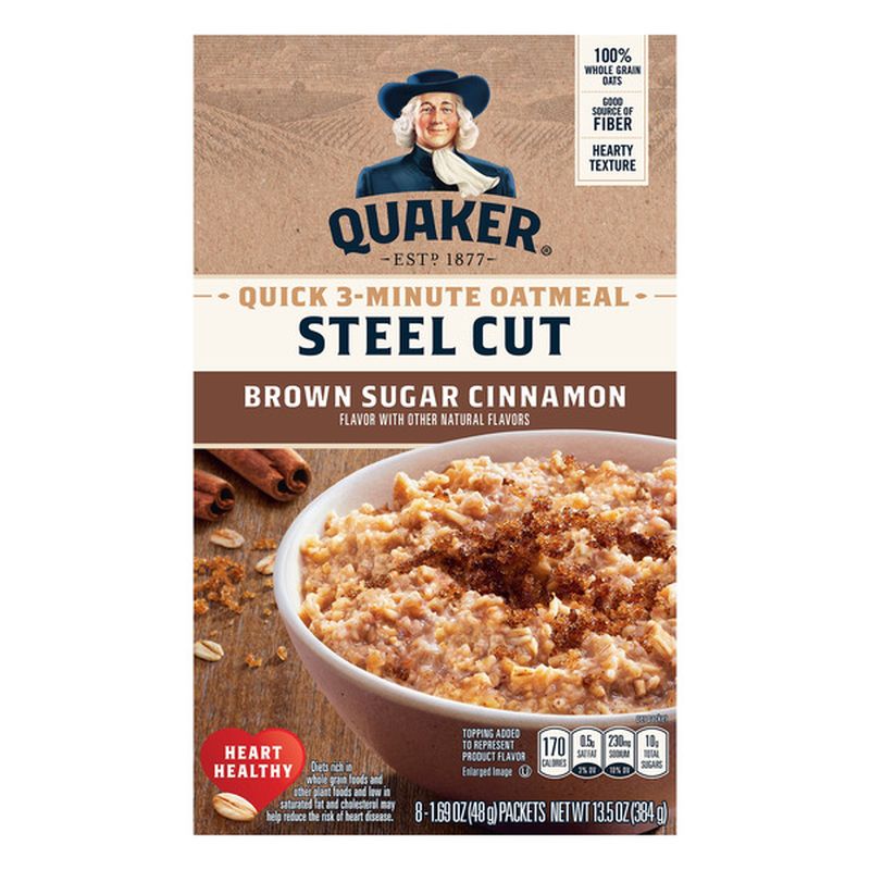 Quaker Oatmeal, Quick 3Minute, Steel Cut, Brown Sugar Cinnamon Wegmans