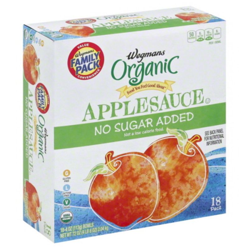 Wegmans Organic No Sugar Added Applesauce Bowls, 18 PACK, FAMILY PACK