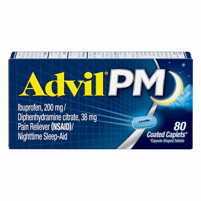 Advil PM PM Pain Reliever and Nighttime Sleep Aid, Ibuprofen and Diphenhydramine Citrate 80 Ct