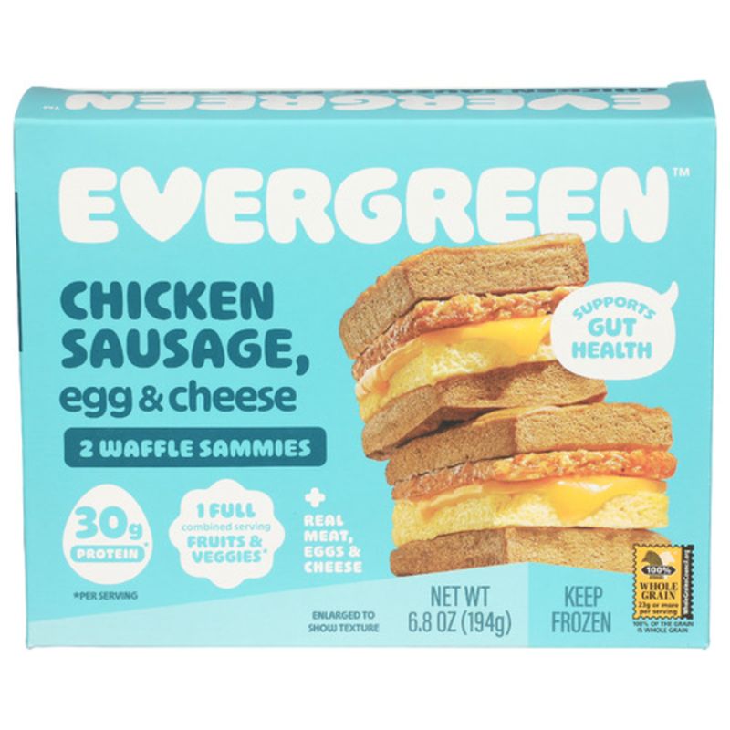 Evergreen Frozen Waffles Chicken Sausage, Egg, Cheese Waffle Sandwiches 2  Pack, Shop Online, Shopping List, Digital Coupons