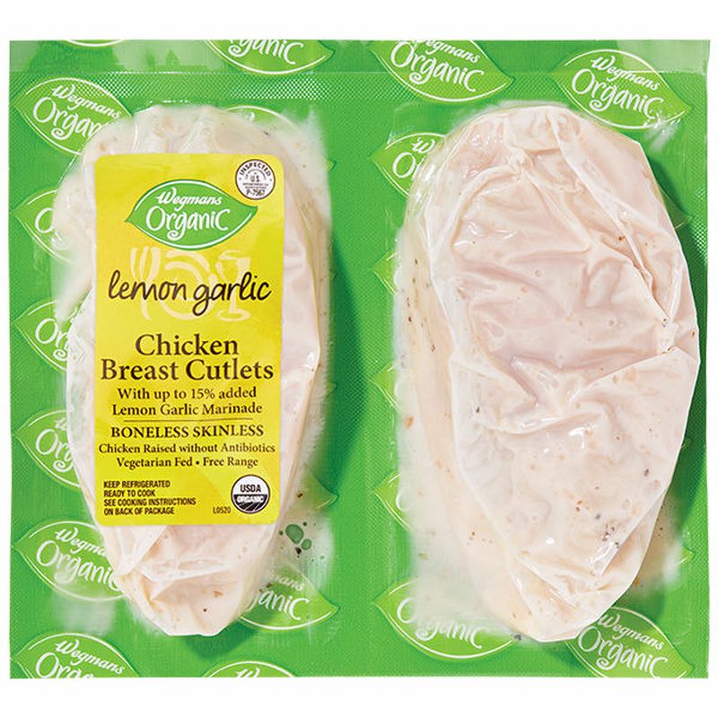 Wegmans Organic Lemon Garlic Chicken Breast Cutlets, Raised without