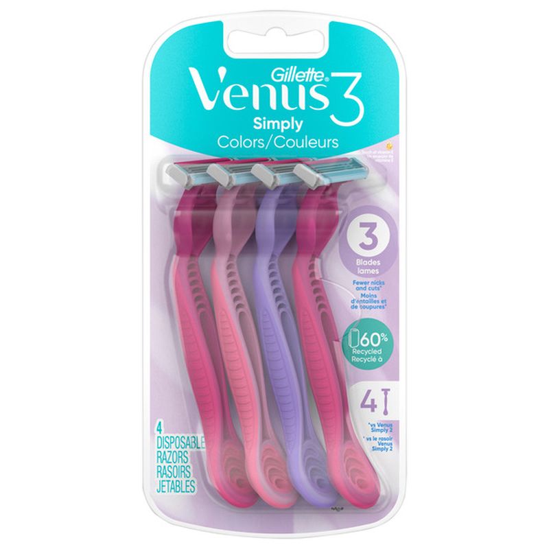 Gillette Venus Venus Razors, Disposable, Simply 3 Colors