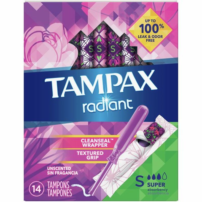 Tampax Radiant Regular Absorbency Unscented Plastic Tampons, 14 Ea 