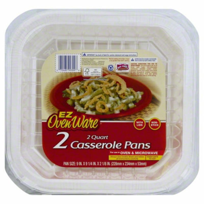 EZ OvenWare Casserole Pans, with Lids, 2 Quart Wegmans