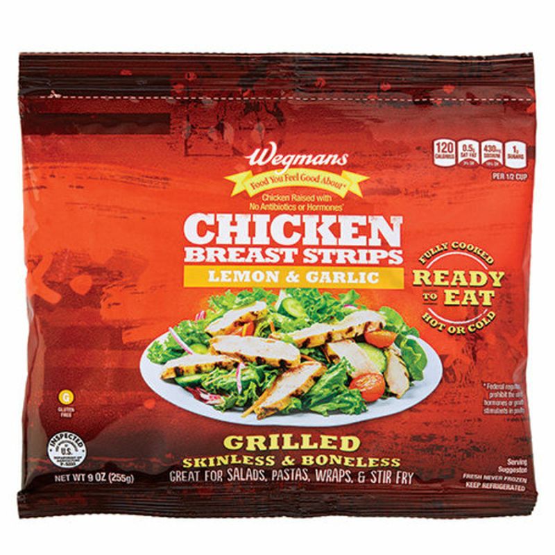 Wegmans Lemon & Garlic Grilled Chicken Breast Strips, Raised Without