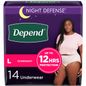 Depend Adult Incontinence Underwear Night Defense for Women, Size L