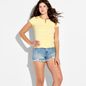 Wild Fable Women's Cap Sleeve Round Neck Button-Down Shirt, XXS - Yellow