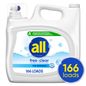 All Liquid Laundry Detergent Free Clear for Sensitive Skin, 250 Ounce, 166 Loads