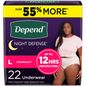 Depend Night Defense Women's Adult Postpartum Incontinence Underwear, L