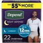 Depend Night Defense Adult Incontinence Underwear for Men, Overnight, L, Grey