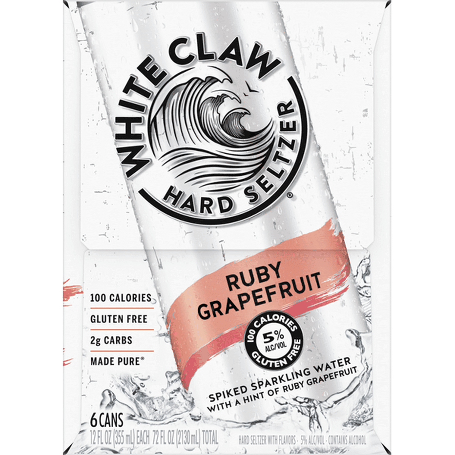 White Claw Hard Seltzer, Spiked, Ruby Grapefruit, 6 Pack (12 fl oz
