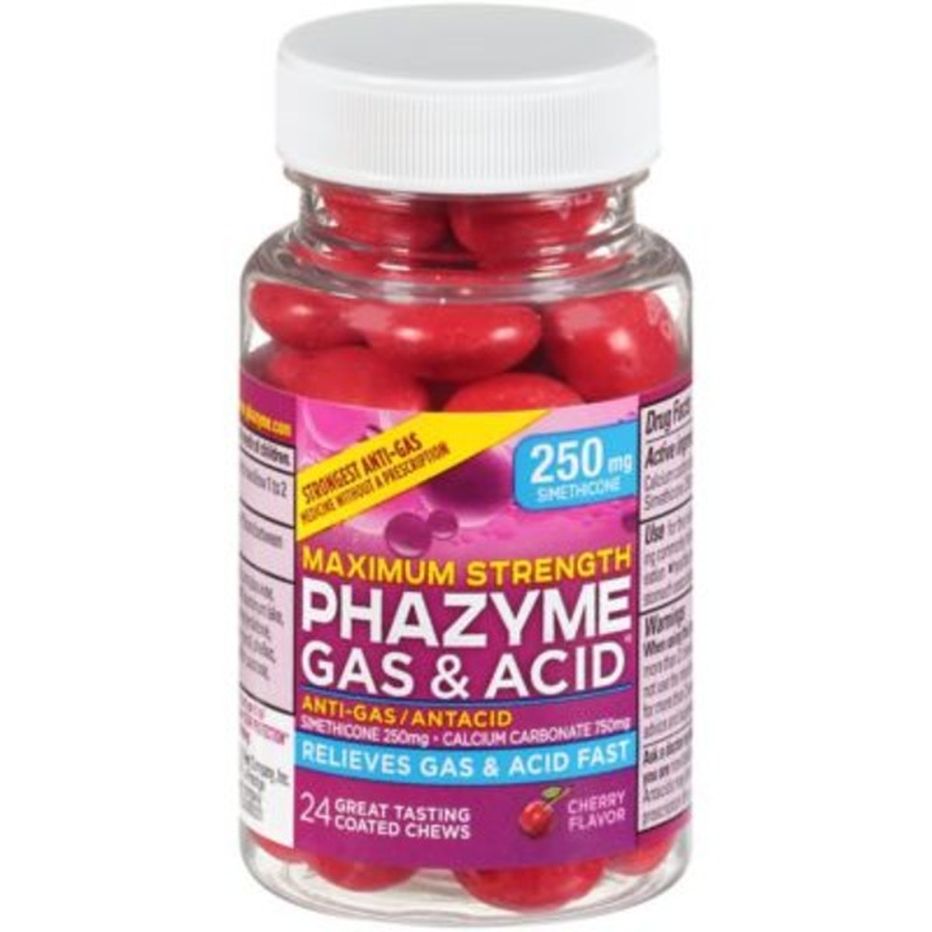 Phazyme AntiGas/Antacid, Maximum Strength, 250 mg, Coated Chews