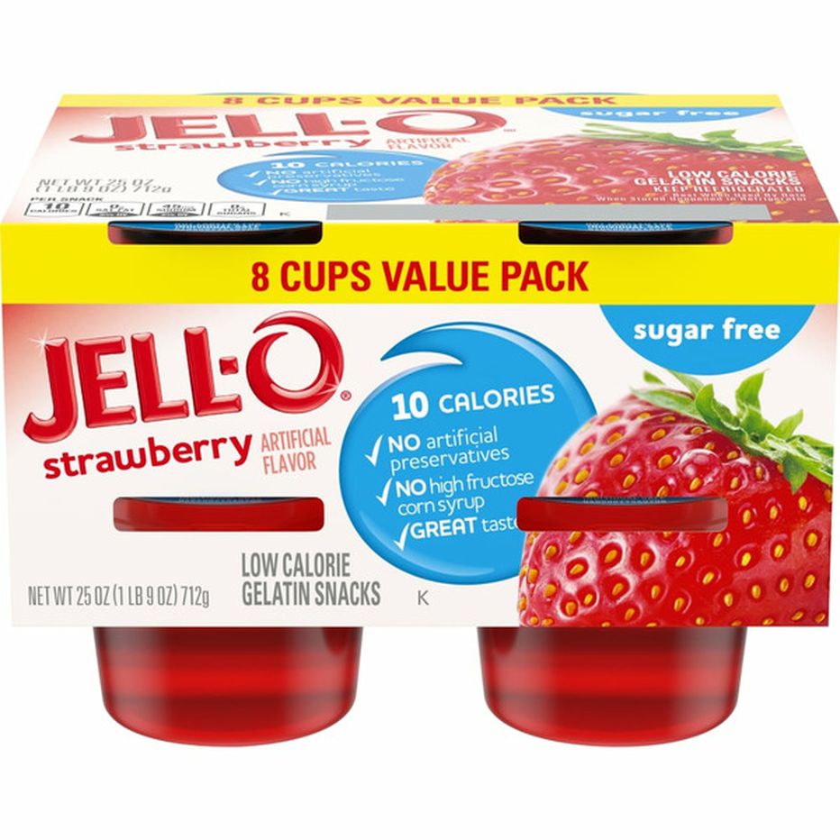 Jell-O Strawberry Sugar Free Ready-to-Eat Jello Cups Gelatin Snack ...