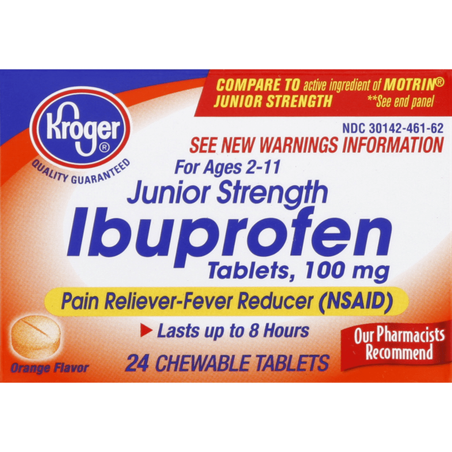 Kroger Ibuprofen, Junior Strength, 100 mg, Chewable Tablets, Orange